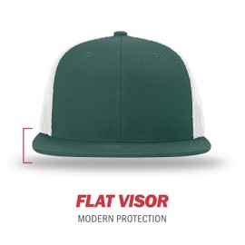 Richardson Unisex 511 Flatbill Trucker Adjustable Snapback Baseball Cap, Dark Green/White, One Size Fits Most