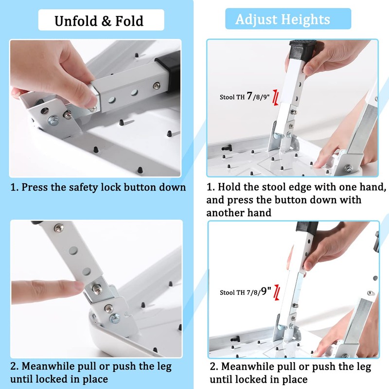 Double Elite 3 Levels Adjustable Folding One Step Stool, Safer