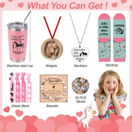 Horse Gifts for Girls Teens 6- 8-10-12-14 Horse Tumbler Cup Bracelet Necklace Socks 7PCS Horses Gift Boxes Set Horse Stuff Cool Gifts for Horse Lovers Daughter Granddaughter Birthday Back to School