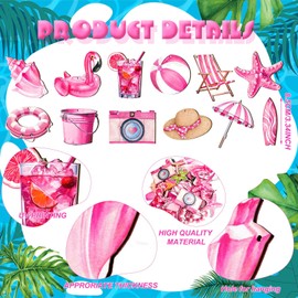 Summer Tree Decorations 36 Pieces Wooden Pendants Summer Hawaiian Decoration Wooden Window Decoration Pink Hanging Wooden Decoration for Hanging Window with Rope for Beach Tropical Party Hawaiian