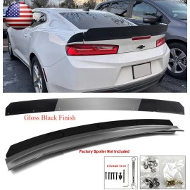 SDeelCase Gloss Black Decklid Black Spoiler Extension WickerBill Fit 16-24 Camaro 1LE SS