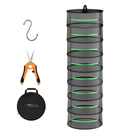 iPower Herb Drying Rack 8-Layer Zippered Mesh Hanging Basket Dryer Net with Garden Pruning Shear, Storage Pouch and Hook for Hydroponics Plant, Seed, Bud, Outdoor, Grow Tent, Closet, 24'' Diameter