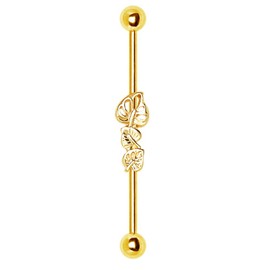 Pierced Owl Gold Plated Leaf Trio Industrial Barbell, Stainless Steel