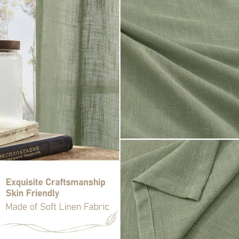 LAMIT Semi Sheer Linen Curtains 45 Inches Long 2 Panels,