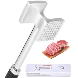 Bixury Fleischhammer 27 cm,Doppelseitiger Fleischklopfer aus Edelstahl Schnitzelklopfer Hammer für Küche mit Flacher & zackiger Schlagfläche für Schnitzel Koteletts Steaks Rindfleisch Schwein Huhn