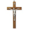 20cm Mahogany Wall Hanging Wood Crucifix Cross Silver Jesus 10591