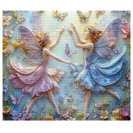 1000 Piece Jigsaw Puzzles for Adults 3D Embossed Fairy Girls Jigsaw Puzzle Flower 1000 Pieces Puzzles Game 2 Dancing Fairys Butterfly Wall Decor DIY Craft Puzzle Flowers Fairy Girl Art