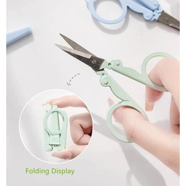 Pastel Mini Folding Scissors with Safety Cap Small Portable Travel Scissors Little Badge Scissors Yarn Shears Kids Tiny Cutter for Cutting, Scrapbooking, Crafting, Sewing, Blue(1 Pack)