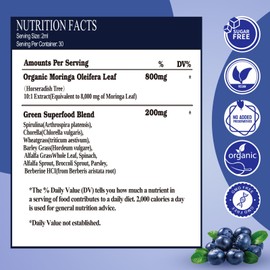 Vita PLynxera Raw Moringa Liquid Drops 8000 mg, Organic Moringa Oleifera Leaf Extract w. Supergreens Blend of Wheatgrass, Barley Grass for Antioxidant, Energy & Immune, High Potency Than Moringa Capsules Powder