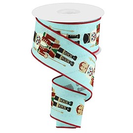 Nutcrackers on Canvas Wired Edge Ribbon - 10 Yards (Ice Blue, 2.5 Inch)