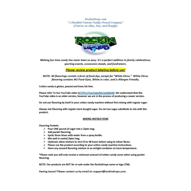 RockinDrops 26 pack Flossine Sugar Flavoring for Cotton Candy MAKES