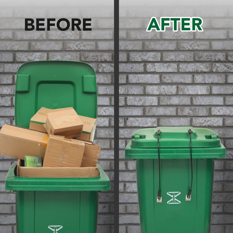 TonGass (4-Pack, Black Garbage Trash Can Lid Lock with Wire