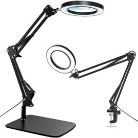 15X Magnifying Glass with Light – Real Glass Lens, 3 Color Modes & Adjustable Brightness – 2-in-1 Desk Lamp with Clamp & Heavy Base – Flexible Swing Arm – Ideal for Crafts, Reading, Repair, Seniors