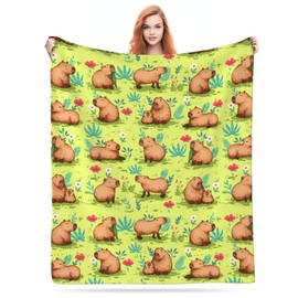 GDEVIG Throw Blanket Capybara Sea Otter Plush Bed Blanket Lightweight Comfy Premium Flannel Warm Blanket Ultra-Soft Print Stitching Blanket Throw All Season Use M (60”x50”)