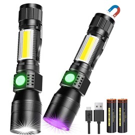 AOMEES UV Taschenlampe LED Extrem Hell mit Aufladbar Akku, Zoombar, Rotlich und Weißes Licht COB Arbeitsleuchte, USB Aufladbare Taschenlampe mit Starke Magnet, 7 Modi, 395nm UV für Banknoten, Urin
