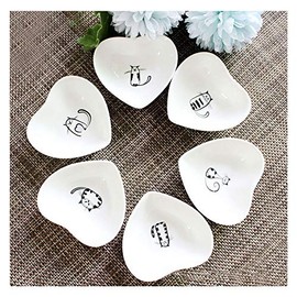 Cute Cat Ceramic Side Sauce Dishes Mini Heart shape Seasoning Dish, Sushi Soy Dipping Bowl,Serving Saucers Dishe,Meow Porcelain Small Tea Bag Holder Set of 6 (Cat)