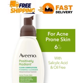 Aveeno Clear Complexion Foaming Facial Cleanser, Oil-Free Acne Face Wash, 6 fl.