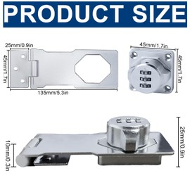 Hasp with Combination Lock Security Hasp with Lock 1 Piece Safety Hasp Lockable Hasp Lock 4.5 Inch 3-Digit Combination Lock with Screw for Doors, Cabinets
