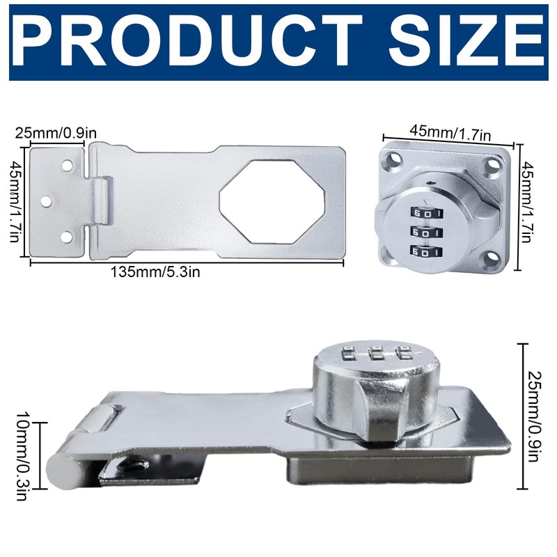 Hasp with Combination Lock Security Hasp with Lock 1 Piece