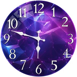 Britimes Round Purple Wall Clock Silent Non-Ticking Battery Operated Glass Decorative Outdoor Waterproof Clock 12 Inch, Galaxy Home Decor for Living Room, Kitchen, Bathroom and Bedroom