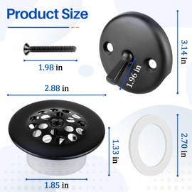 Trip Lever Tub Trim Kit Set with Overflow Face Plate, Trip Lever Bathtub Drain with Strainer, Matte Black Bathtub Drain Kit