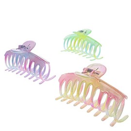 Pack of 6 Assorted Shiny AB Multi Pastel 9cm Round Barrel Hair Claws/Clamps