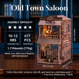 Wondyland Book Nook Kit - DIY Miniature House & Dollhouse Alley Model Kit, Puzzle Bookshelf Library Decor with LED Light, Craft Gift for Adults, Teens, and Family(Old Town Saloon)