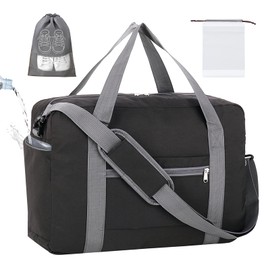 lifwimner Hand Luggage Bag for Aeroplane 45 x 32 x 18 cm Travel Bag Small for Men and Women Weekender Bag Cabin Bag Foldable Hand Luggage Suitcase with Wet Bag, black, Fashionable