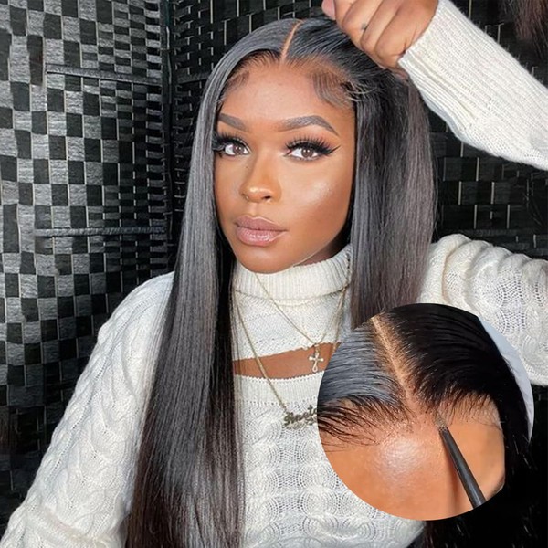 Glueless Human Hair Wigs Wear and Go Glueless Wigs Pre Cut Lace Pre Plucked Natural Hairline Glueless Straight Wigs Upgraded for Black Women 5 x 5HD Lace Beginner Friendly 180% Density 20 Inches