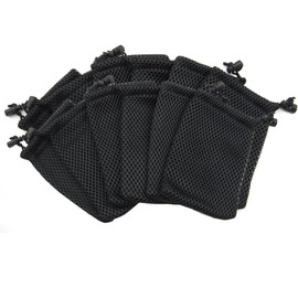 Fetoatar Nylon Mesh Drawstring Bag, 5 x 3.5 Inch Small Storage Pouch String Bags for Mini Stuff MP3 Charger Earphone Key, Black, 5x3.5 Inch-6Pcs, Travel