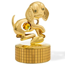 Matashi 24k Gold Plated Dog Music Box ?Love Story? | Gold Table Top Ornament w/Gold Crystal | Home, Bedroom, Living Room Décor | Gifting Idea for New Years