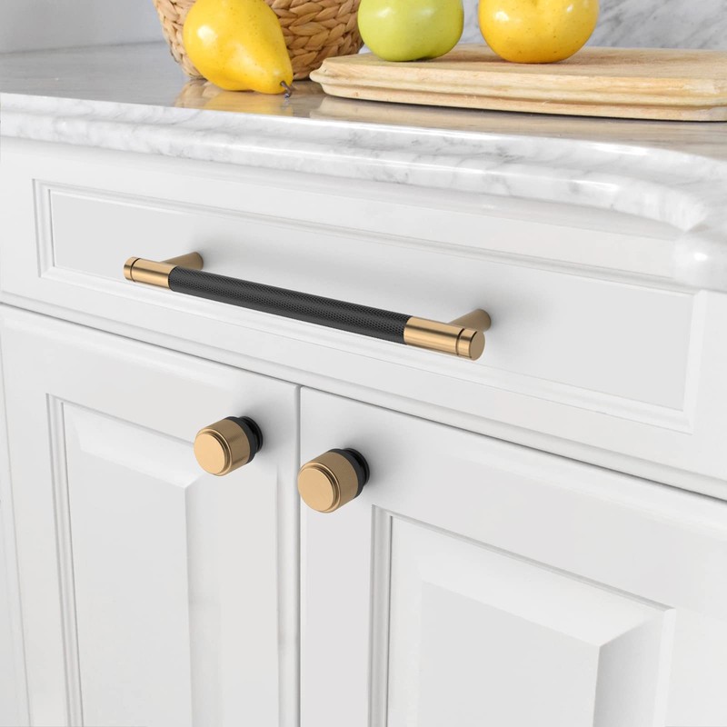 Amerdeco 10 Pack Matte Black Gold Cabinet Pulls 6.3 Inch(160mm)
