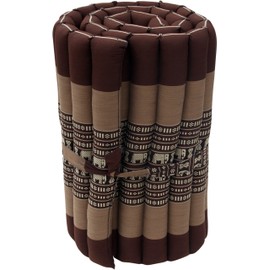 GURU SHOP Rollable Thai Mat, Floor Mat with Kapok Filling - Brown/Light Brown, 4 x 55 x 180 cm, Rollable Thai Mats & Lying Mats