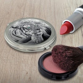 Black and White Tiger with Blue Green Eyes Compact Travel Purse Handbag Makeup Mirror
