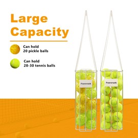 Poweruck Pickleball Tennis Ball Hopper Set, Pickleball Tennis Ball Basket Holder with 20 Outdoor Pickleball Balls,Perfect Court Equipment for Beginner