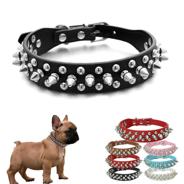 HimyBB Adjustable Studded Dog Collar PU Leather Black Large