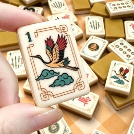 160 Tiles 2-Layer American Mahjong Tiles Set Crane Design Game Night Essential Ladies Night Sandy Gold Warm Ivory Dual-ToneSize: 1.26*0.95*0.63, Color: Orange Mahjong Bag