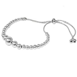 Women's 925 Sterling Silver Beaded Bracelet - Ajustable Charm Heart, Rose, Elephant, Star Bracelet for Women and Girls (3-6MM)
