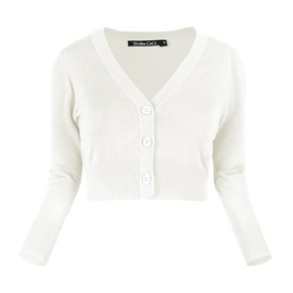 Urban CoCo Women's Cropped Cardigan V-Neck Button Down Knitted Sweater (M, White)