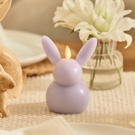 Luminara Easter Bunny Candle- Gentle Lavender 3.2" x 3.2" x 5.1"- Flameless Real-Flame Holiday-Inspired Decor- AA Batteries- Flickering LED Flame