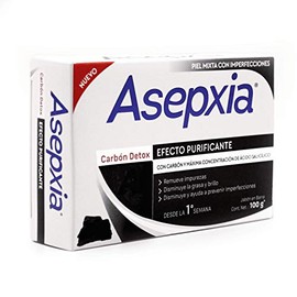 ASEPXIA Carbón Detox Jabón en Barra, Efecto purificante, remueve toxinas e impurezas, disminuye grasa y brillo y previene imperfecciones, Barra de 100g