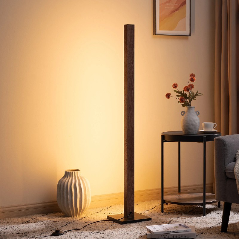 EDISHINE Wood Dimmable Floor Lamp with Remote Control 7 Color