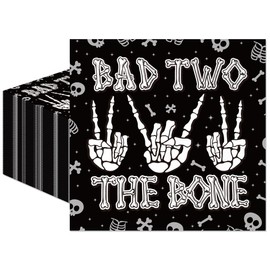 50PCS Bad 2 the Bone Napkins - Bad Two the Bone Party Decorations Boy Skull 2nd Party Napkin Rock Roll Themed Disposable Napkins 6.5" x 6.5"