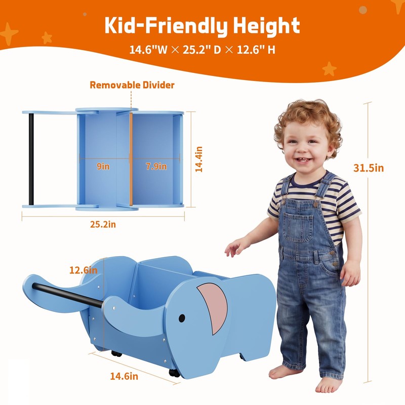 HAVLOTII Montessori Kids Bookshelf, Wooden Elephant Toddler Baby Book Shelf
