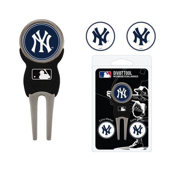 Team Golf MLB Divot Tool with 3 Golf Ball Markers Pack, Markers are Removable Magnetic Double-Sided Enamel