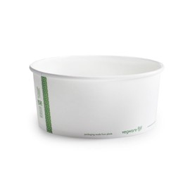 Vegware Compostable 48oz PLA Lined Paper Food Bowls, Case of 300, Disposable, White Wide Round Soup Containers, Renewable Plant-Based, 185-Series Lids Available