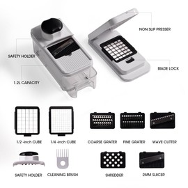 CAROTE Mandoline Slicer Vegetable Chopper with Container, Food Chopper Vegetable Cutter, Cheese Graters, Dicer for Kitchen, BPA-Free Kitchen Gadgets with Safety Holder