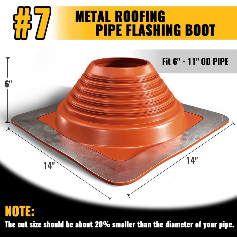 VIVIDA #7 Silicone Metal Roof Pipe Boot, High Temp Flexible