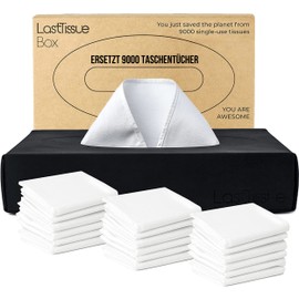 LastTissue® Reusable Tissue Box - with 18 Soft Organic Cotton Tissues - Environmentally Friendly Cosmetic Tissue Box - Tissue Box for the Household
