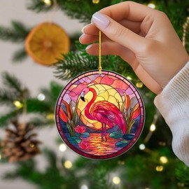 Flamingo Acrylic Ornament, Faux Stained Glass Pink Flamingo Acrylic Hanging Decoration for Christmas Tree, Tropical Bird Sun Catcher, Holiday Home Décor & Gift for Flamingo Lovers